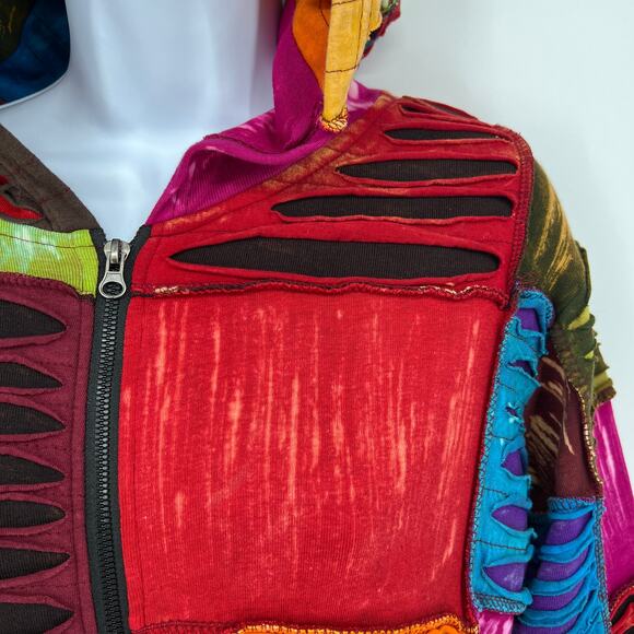 Greater Good Network Patchwork Boho 100% Cotton Hoodie Full Zip Size S/M - Picture 2 of 8